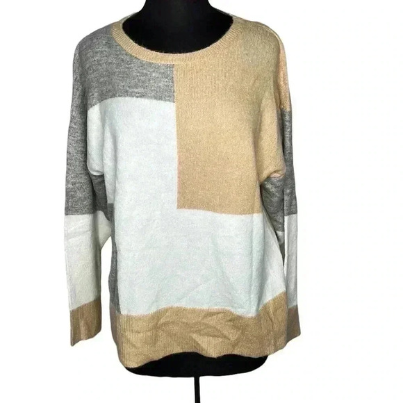 Andree By Unit Colorblock Long Sleeve Lightweight Crewneck Sweater Size M - Picture 1 of 6
